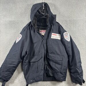 National Patrol GardaWorld Security Jacket Mens XL Black Removable Liner Hood